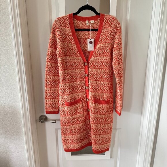 NWT Anthropologie Moth Dimensional Diamond Jacquard Wool Sweatercoat Size M - Picture 1 of 4